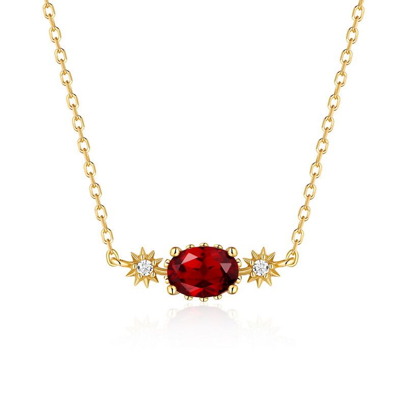 Retro S925 Sterling Silver Necklace with 9k Yellow Gold Plating Mozambique Garnet/ London Blue Topaz